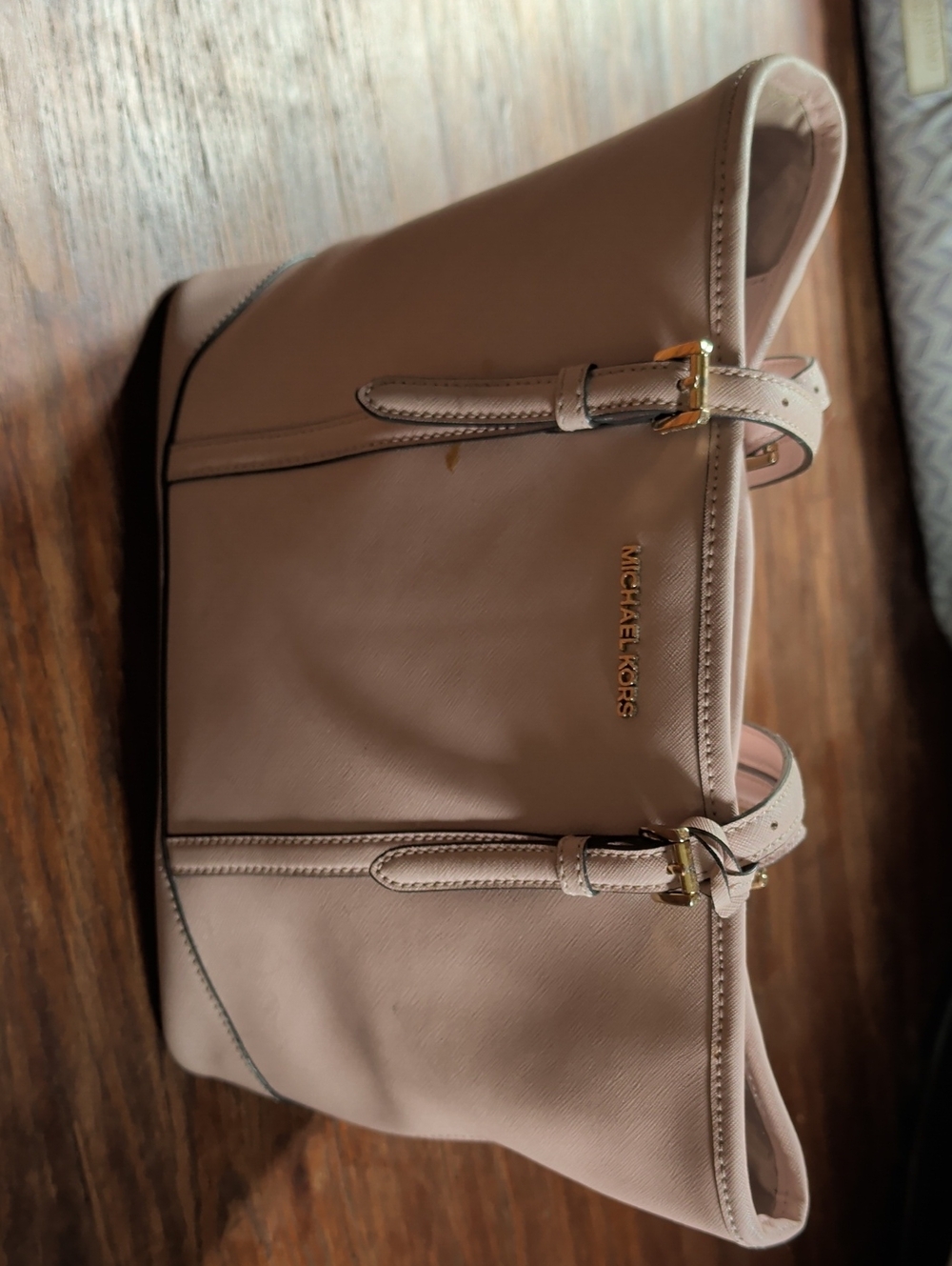 MICHAEL KORS Pale Pink Saffiano Leather Tote with Gold Hardware